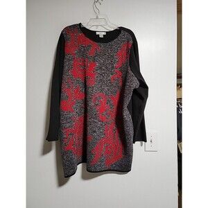 Christopher & Banks Plus size 3X black red swirl sparkle Knit sweater 3/4 Sleeve